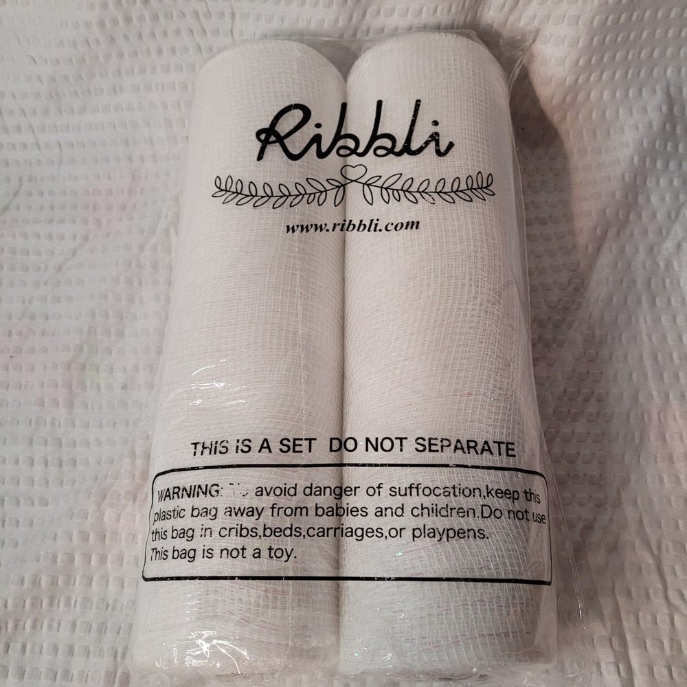 Ribbli 2 Rolls White‎ Iridescent Metallic Foil Mesh Ribbon 10in x 10yd Each NEW